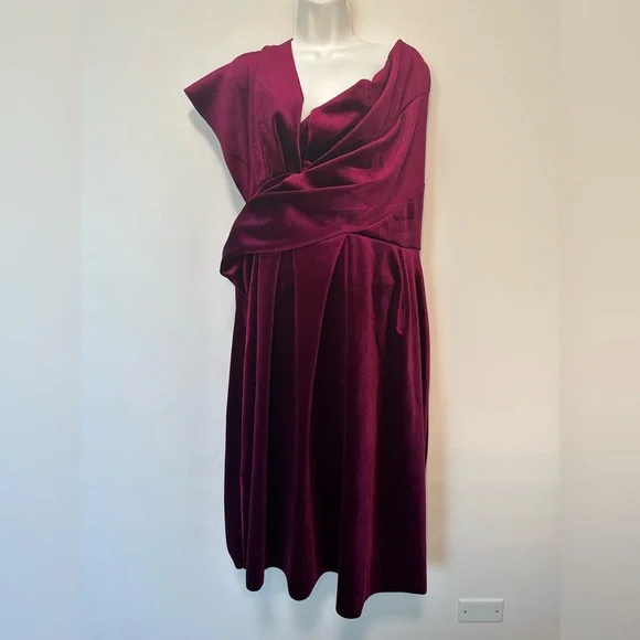 Velvet Bare Shoulder Midi Dress in Berry - Picture 6 of 11